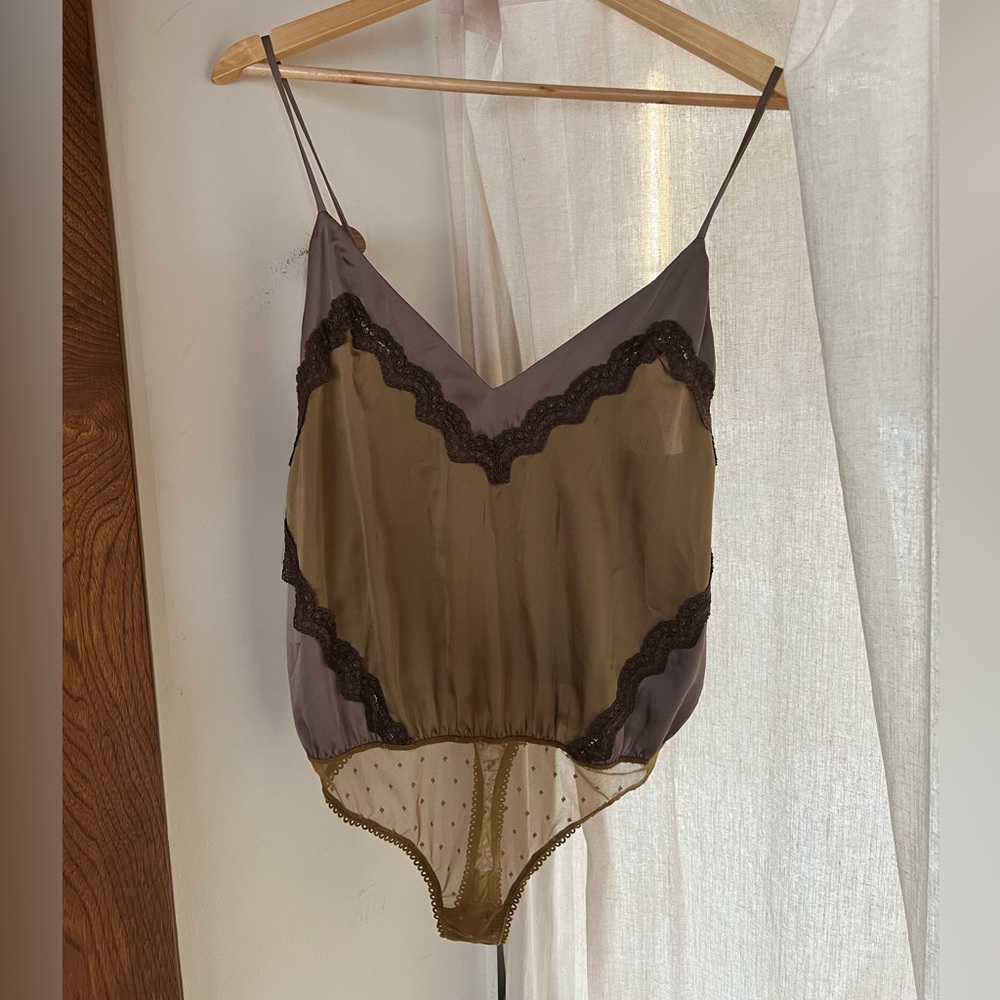 Free People Intimately grey/green satin and lace bodysuit size M